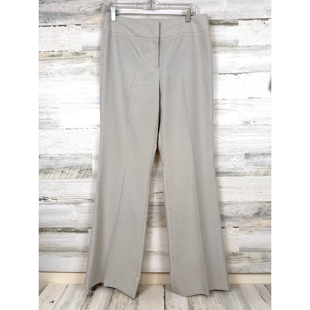 Antonio Melani Womens 8 Brown White Stripe Flare Leg Flat Front Dress Pants